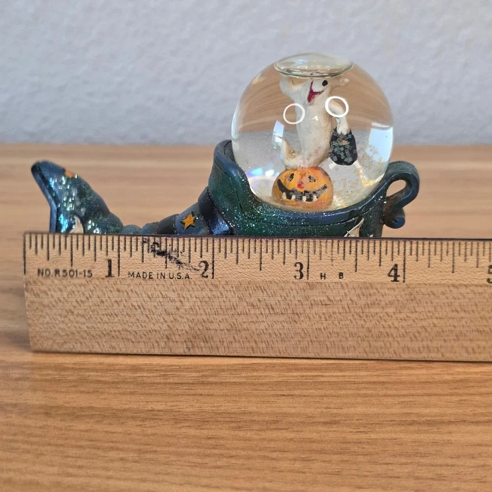 Halloween Snow Globe Witch Boot Set 4pc Black Cat Ghost Scarecrow Pumpkin